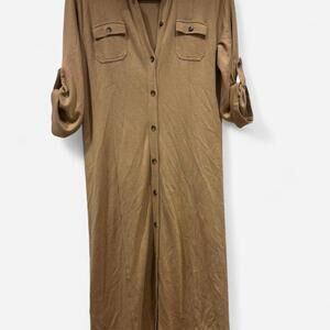 VINTAGE Lauren Ralph Lauren brown midi dress with button-up front and 3/4 sleeve